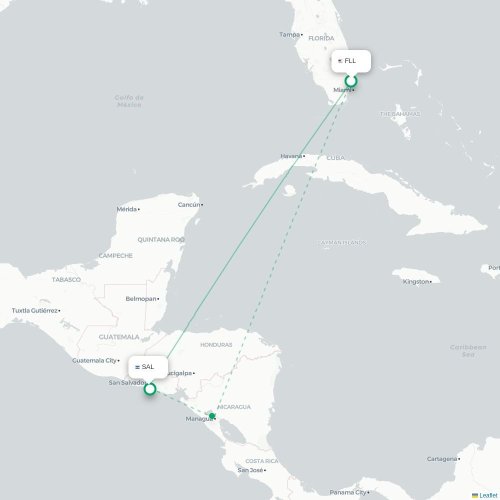Mapa lotu bezpośredniego Fort Lauderdale – San Salwador
