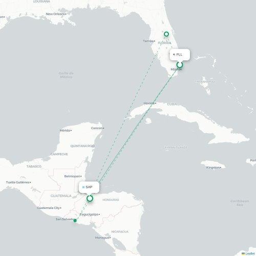 Fort Lauderdale - San Pedro Sula kaart van rechtstreekse vlucht