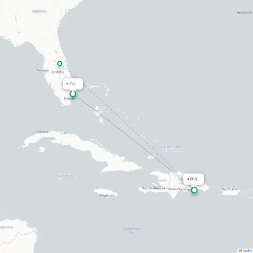 Mapa de vuelo directo Fort Lauderdale - Santo Domingo