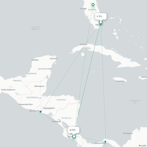Fort Lauderdale - San José kaart van rechtstreekse vlucht