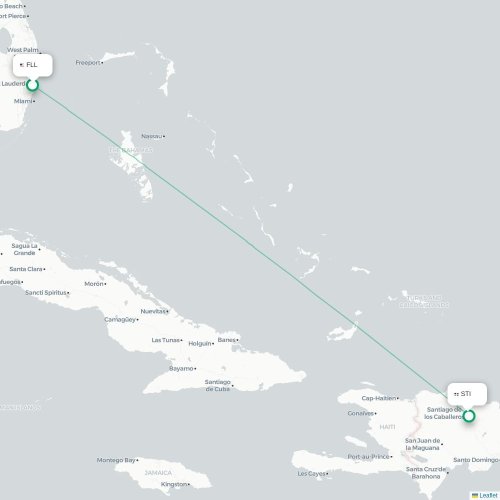 Mapa lotu bezpośredniego Fort Lauderdale – Santiago de los Caballeros