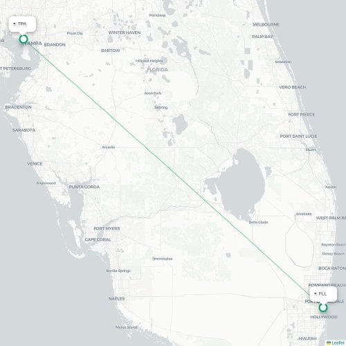 Mapa de vuelo directo Fort Lauderdale - Tampa
