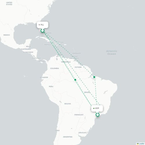 Mapa de vuelo directo Fort Lauderdale - São Paulo