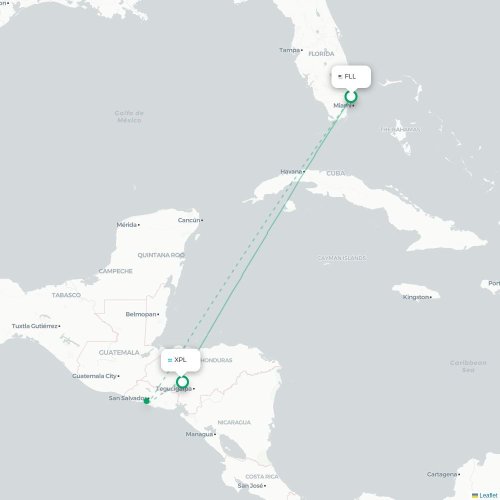 Fort Lauderdale - Comayagua kaart van rechtstreekse vlucht