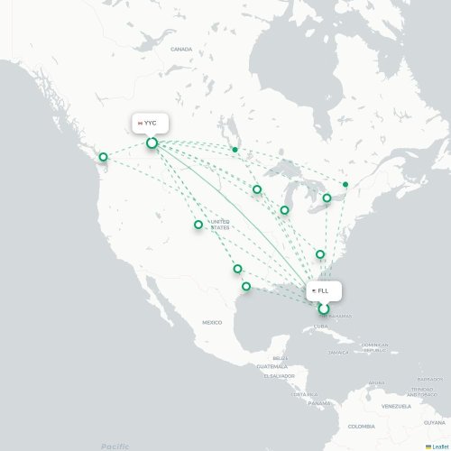 Fort Lauderdale - Calgary kort over direkte fly