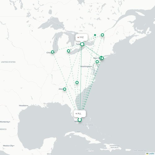 Fort Lauderdale - Toronto kort over direkte fly