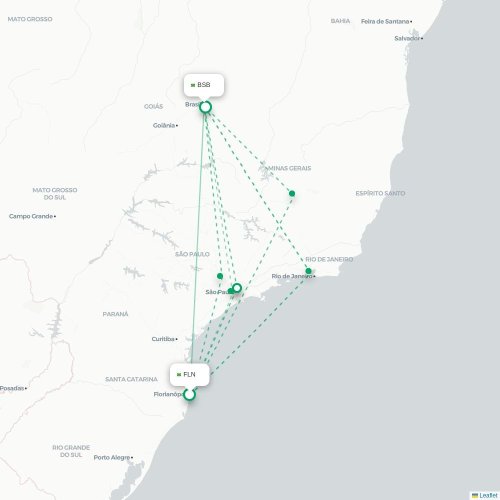 Mapa lotu bezpośredniego Florianópolis – Brasília