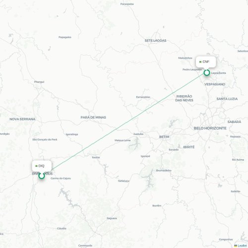 Mapa lotu bezpośredniego Florianópolis – Belo Horizonte