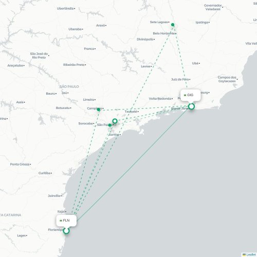 Mapa lotu bezpośredniego Florianópolis – Rio de Janeiro