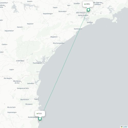 Mapa lotu bezpośredniego Florianópolis – São Paulo