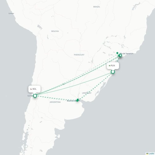 Florianopolis - Santiago karta över direktflyg