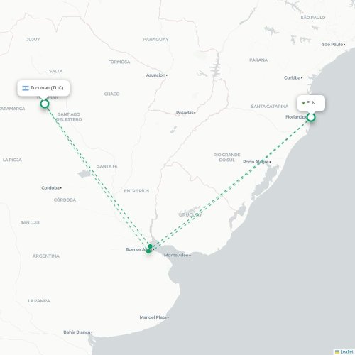 Florianópolis - San Miguel de Tucumán kaart van rechtstreekse vlucht