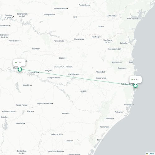 Mapa lotu bezpośredniego Florianópolis – Chapecó