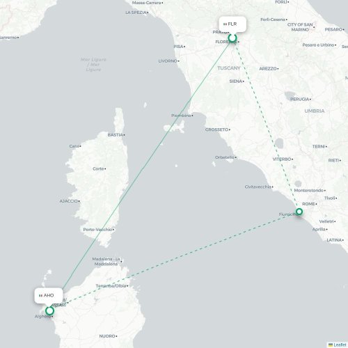 Mapa de vuelo directo Florencia - Alguer