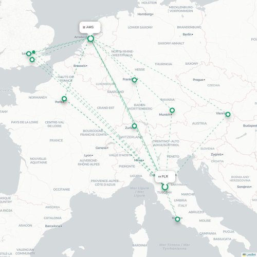 Mapa lotu bezpośredniego Florencja – Amsterdam