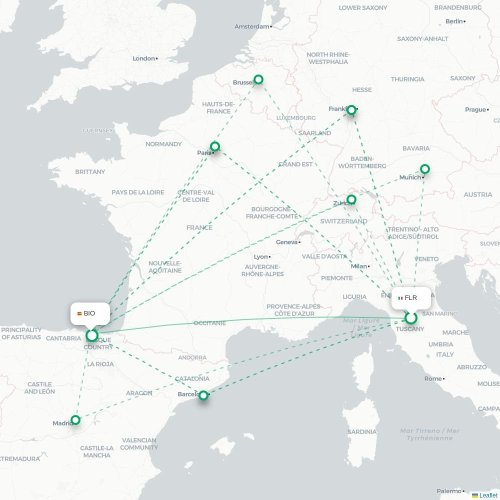 Mapa de vuelo directo Florencia - Bilbao