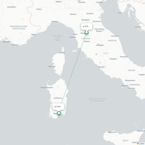 Mapa de vuelo directo Florencia - Cagliari