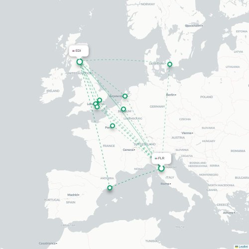 Mapa de vuelo directo Florencia - Edimburgo