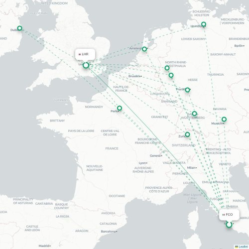 Mapa de vuelo directo Florencia - Londres