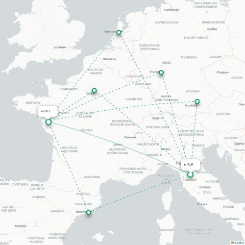 Mapa de vuelo directo Florencia - Nantes