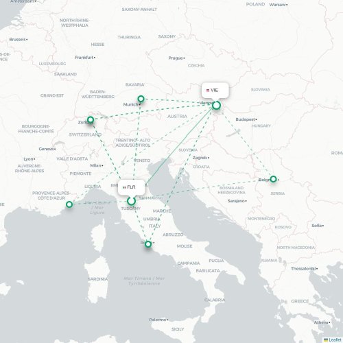 Mapa lotu bezpośredniego Florencja – Wiedeń