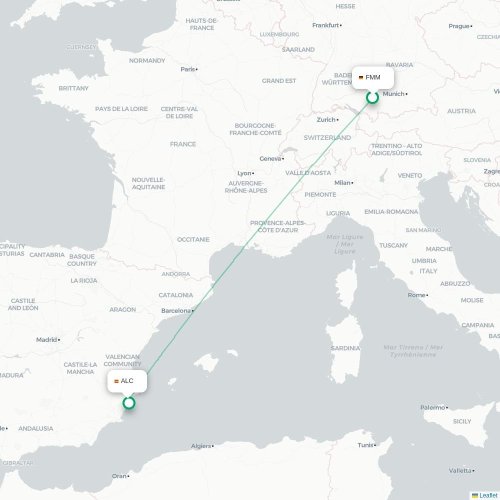 Memmingen - Alicante kort over direkte fly