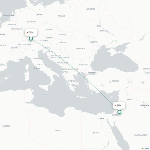Memmingen - Amman karta över direktflyg
