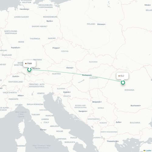 Mapa de vuelo directo Memmingen - Cluj