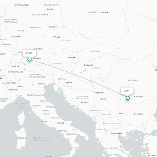 Mapa de vuelo directo Memmingen - Craiova