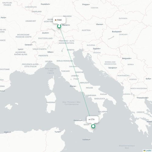 Memmingen - Catania kaart van rechtstreekse vlucht
