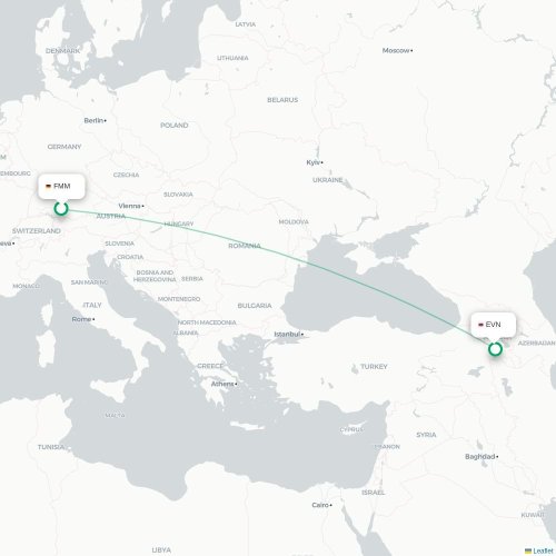 Mapa de vuelo directo Memmingen - Ereván