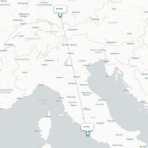 Memmingen - Rome kaart van rechtstreekse vlucht