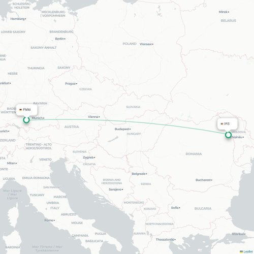 Mapa de vuelo directo Memmingen - Iași