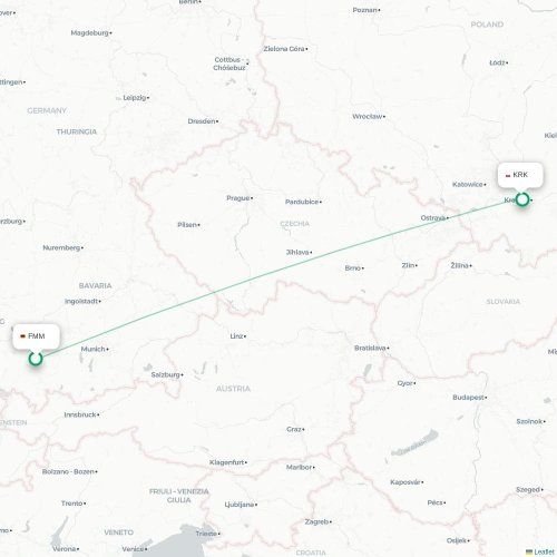 Mapa de vuelo directo Memmingen - Cracovia
