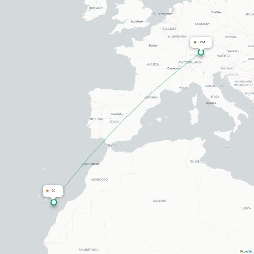 Memmingen - Las Palmas de Gran Canaria kort over direkte fly