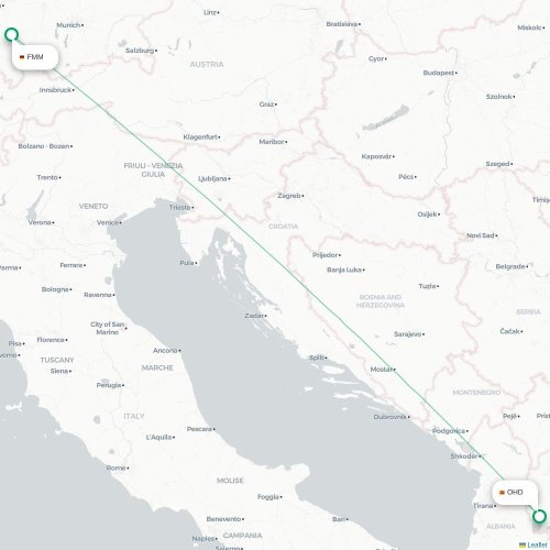 Memmingen - Ohrid karta över direktflyg