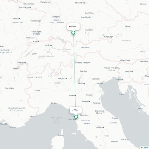 Memmingen - Pisa kaart van rechtstreekse vlucht