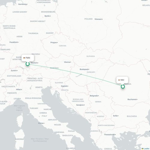 Mapa de vuelo directo Memmingen - Sibiu