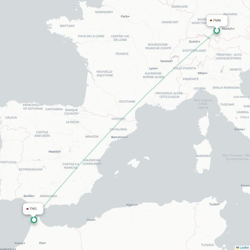 Memmingen - Tanger kaart van rechtstreekse vlucht
