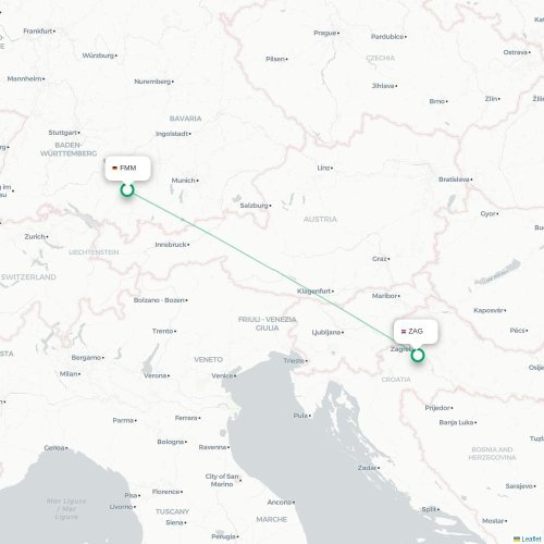 Mapa lotu bezpośredniego Memmingen – Zagrzeb