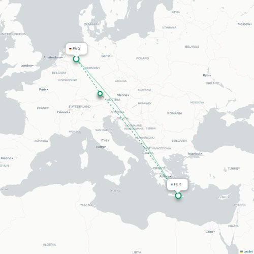 Mapa de vuelo directo Münster - Heraclión