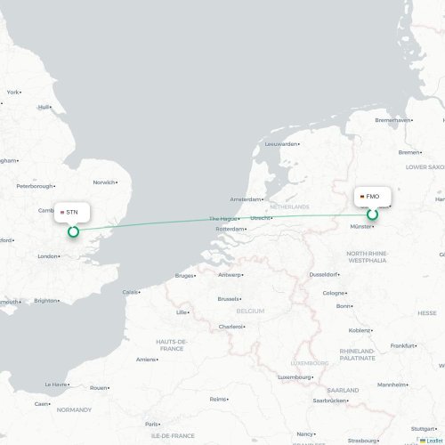 Mapa de vuelo directo Münster - Londres