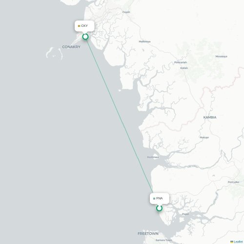 Mapa de vuelo directo Freetown - Conakry