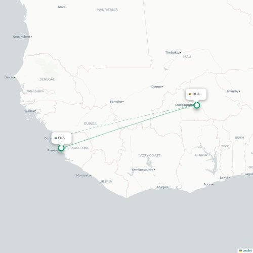 Mapa de vuelo directo Freetown - Uagadugú