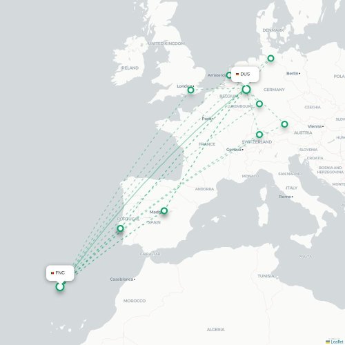 Funchal - Dusseldorf karta över direktflyg