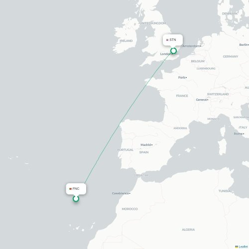 Funchal - London karta över direktflyg