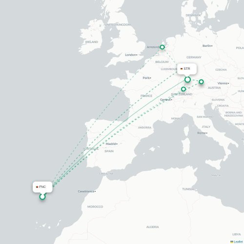 Funchal - Stuttgart karta över direktflyg