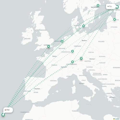 Mapa lotu bezpośredniego Funchal – Tallin