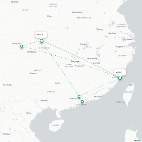 Fuzhou - Dzhezkazgan karta över direktflyg