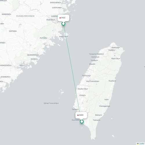 Mapa lotu bezpośredniego Fuzhou – Kaohsiung